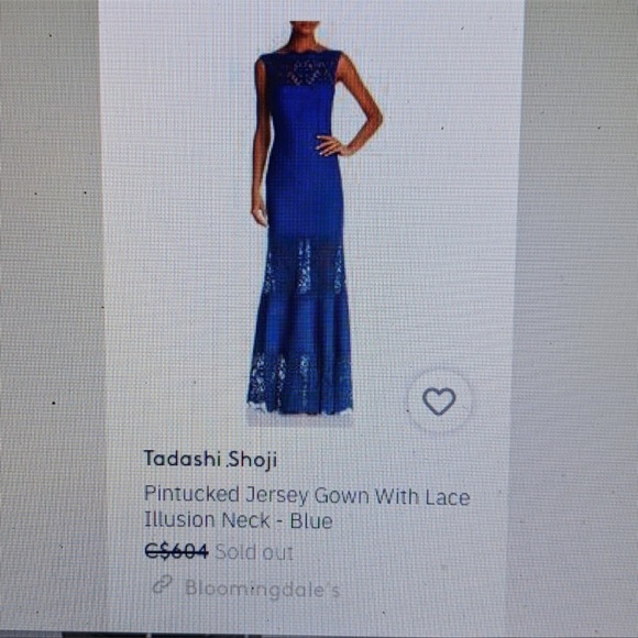 Tadashi Shoji Pintucked Jersey Gown with Lace Illusion Neck - Size Large - Picture 7 of 7